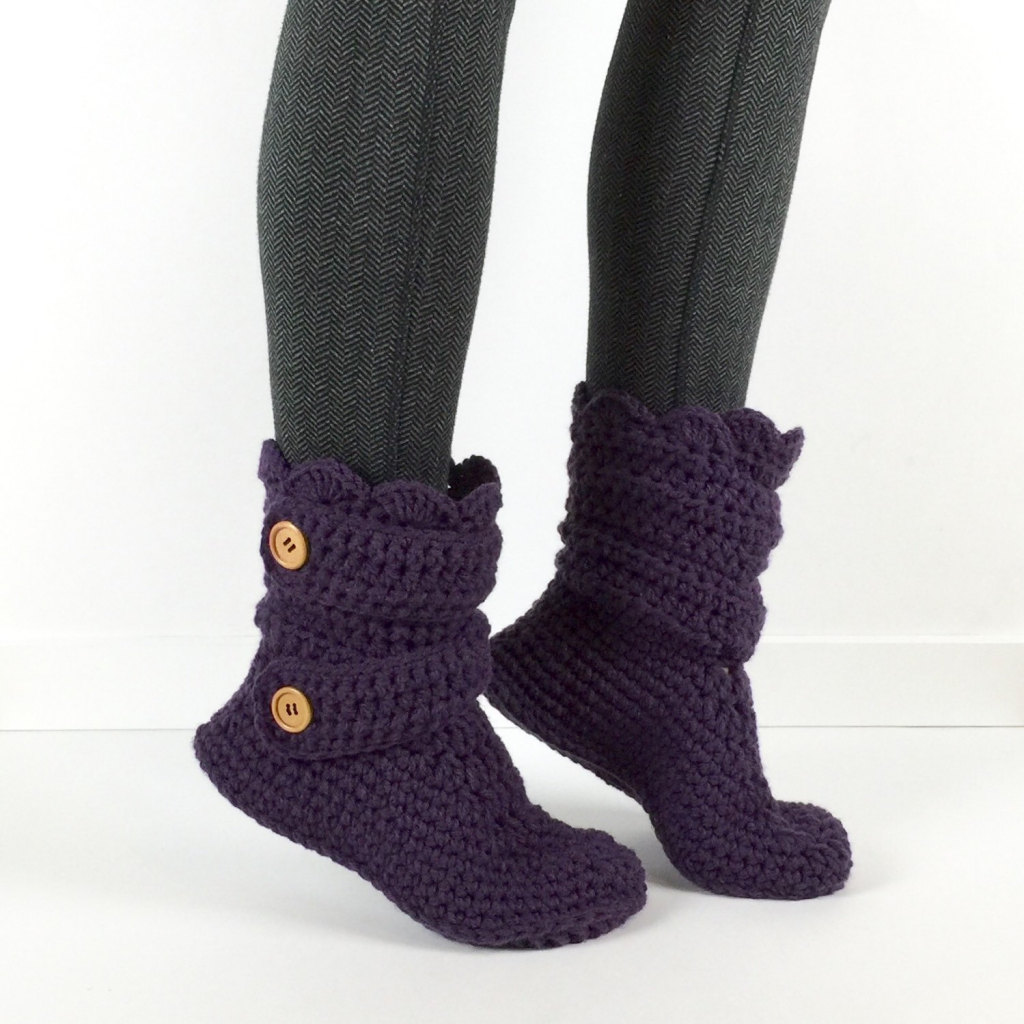 Women's Crochet Dark Purple Slipper Boots by StardustStyle