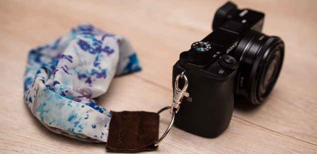 DIY silk scarf camera wrist strap