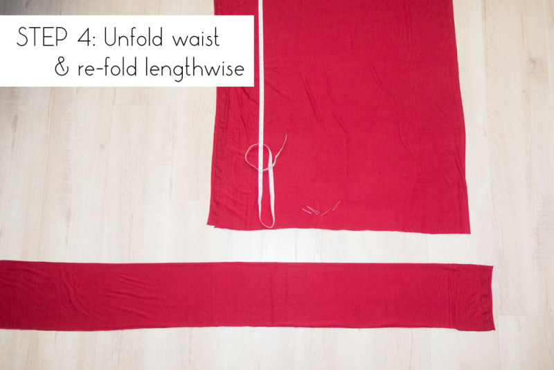 Step 4: Unfold waist and re-fold lengthwise