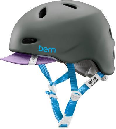 A stylish women's bike helmet with no ugly plastic visor and highlights of feminine colors - Bern Berkeley Bike Helmet - bit.ly/1Mb8Z9g